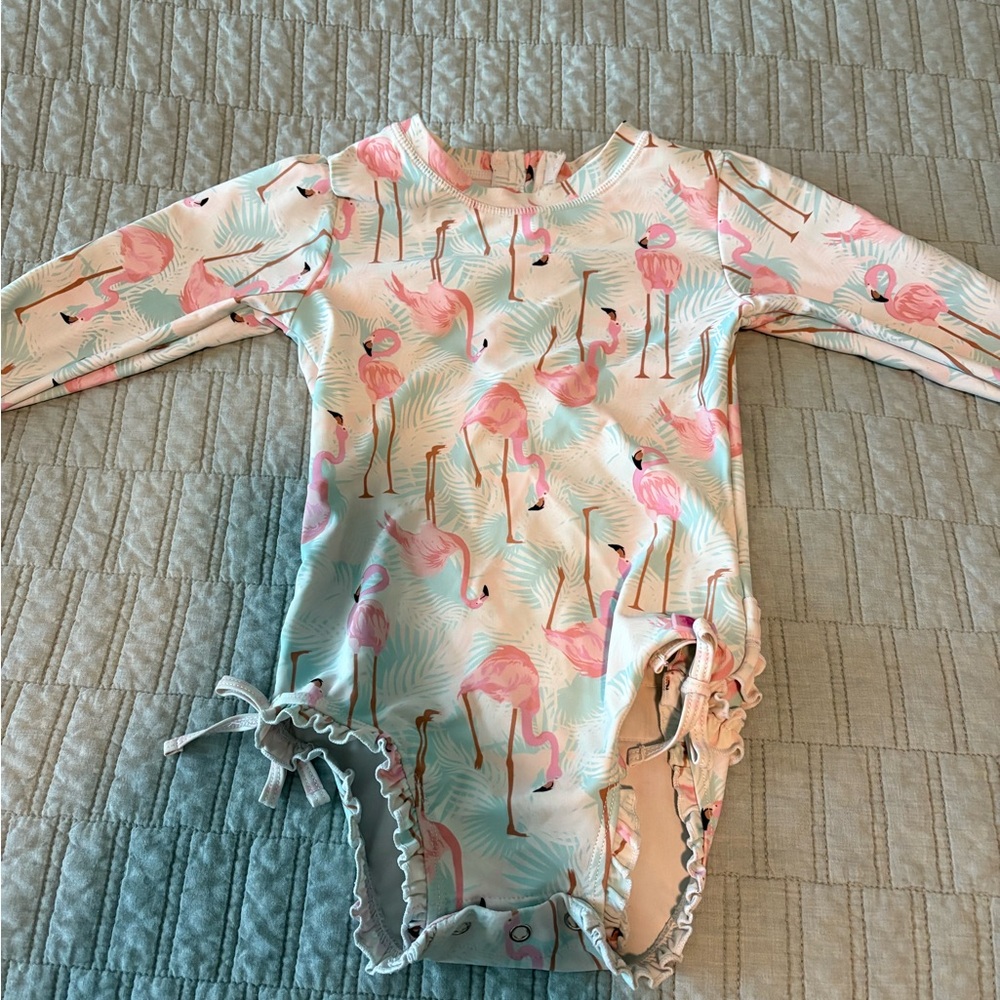 Ruffle Butts Flamingo Long Sleeve Swimsuit